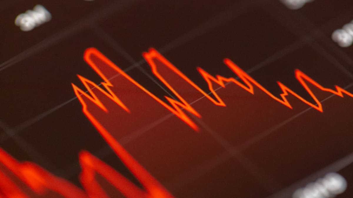 Ekranda kırmızı çizgiyle yükselen ve dalgalanan finansal grafik